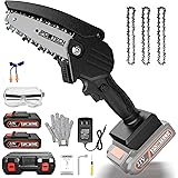 Mini Chainsaw, JPOWTECH 4 Inch Cordless Battery Powered Chain Saw 1500mAh 21V 1.5Ah Batteries and Security Lock Handheld Chai