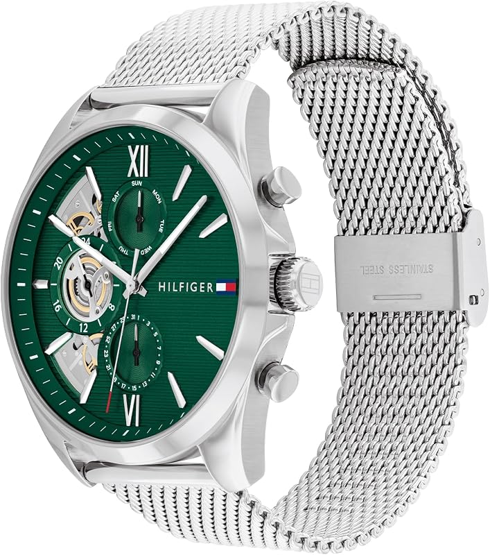 Montre Analogique Multifunction à Quartz pour Homme avec Bracelet milanais en Acier Inoxydable et en Piel