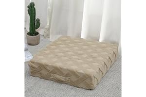 MeMoreCool Square Floor Pillow for Adults Kids, Large Floor Cushion for Sitting Yoga, Big Pillow for Floor Seating, Boho Meditation Pillow Floor Seat Cushion with Thick Foam & Tufted Cover, Khaki