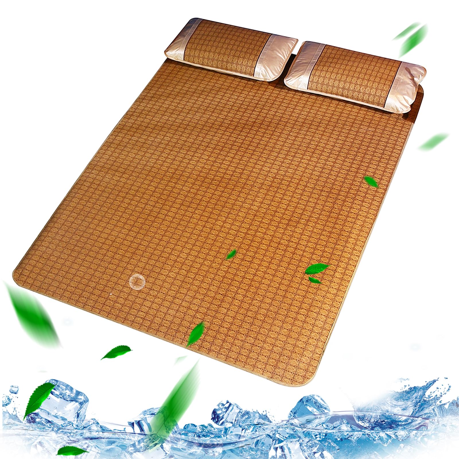 Summer Sleeping Mat,Summer Bamboo Mat Bed,Rattan Mat Bed Foldable Smooth Breathable Absorb Sweat Sleeping Mat Bamboo Summer Bedding Cool Pad for Home School Dormitory(135*200cm Pillowcase 48*74cm*2)