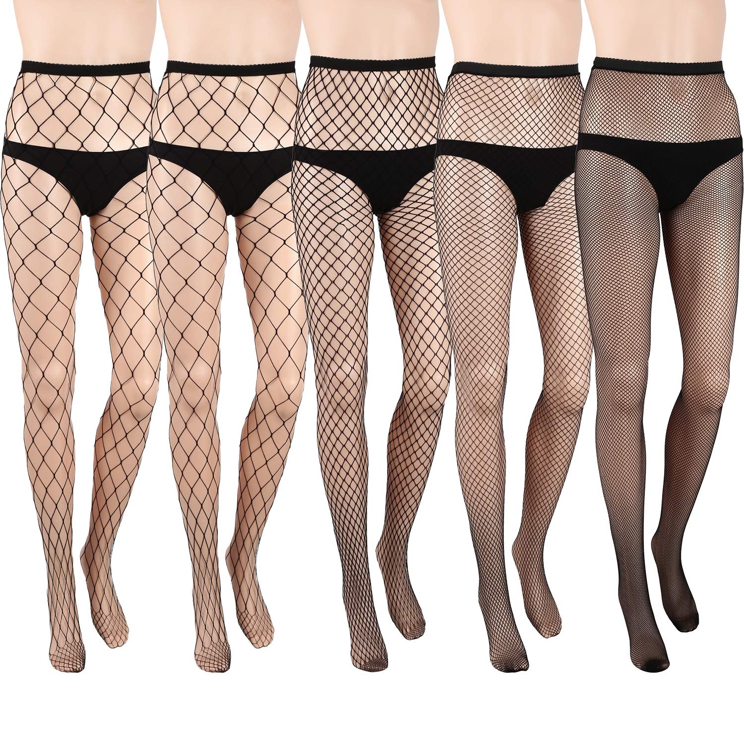 5 Pairs Fishnet Tights for Women Cross Mesh Tights Fishnet Stockings High Waisted Fish Nets Pantyhose