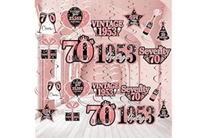 MOORAY 36PCS Rose Gold 70th Birthday Decorations Hanging Swirls for Women,Happy 70th Birthday Party Supplies Vintage 1953 Foil Swirls,Seventy Years Old Ceiling Hanging Decorations Party Favors Decor