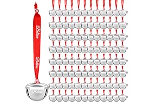 Wiyodaho 100 Pcs Christmas Believe Bell Ornaments 1.5 Inch Polar Santa Sleigh Jingle Bells with Believe Ribbon Christmas Tree Decorations for Xmas Decor (Silver Color, 100)