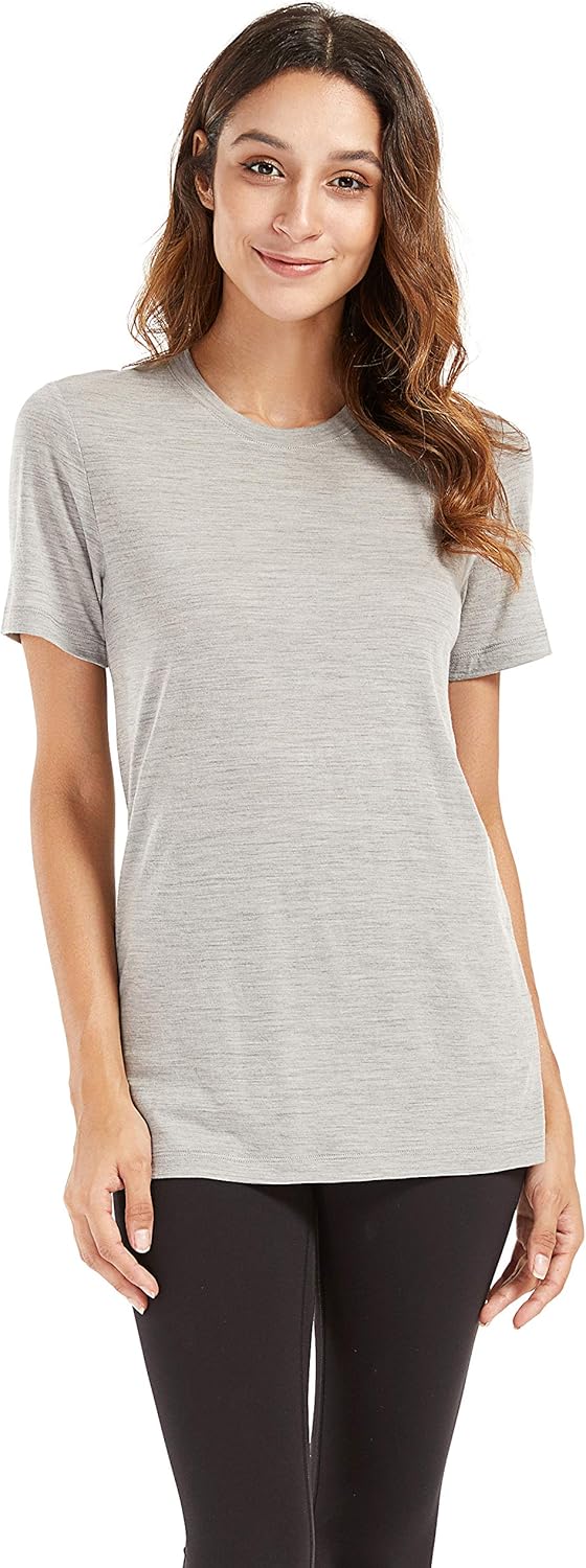 Women Performance Merino Wool Top TShirt Soft Lightweight Crew Neck