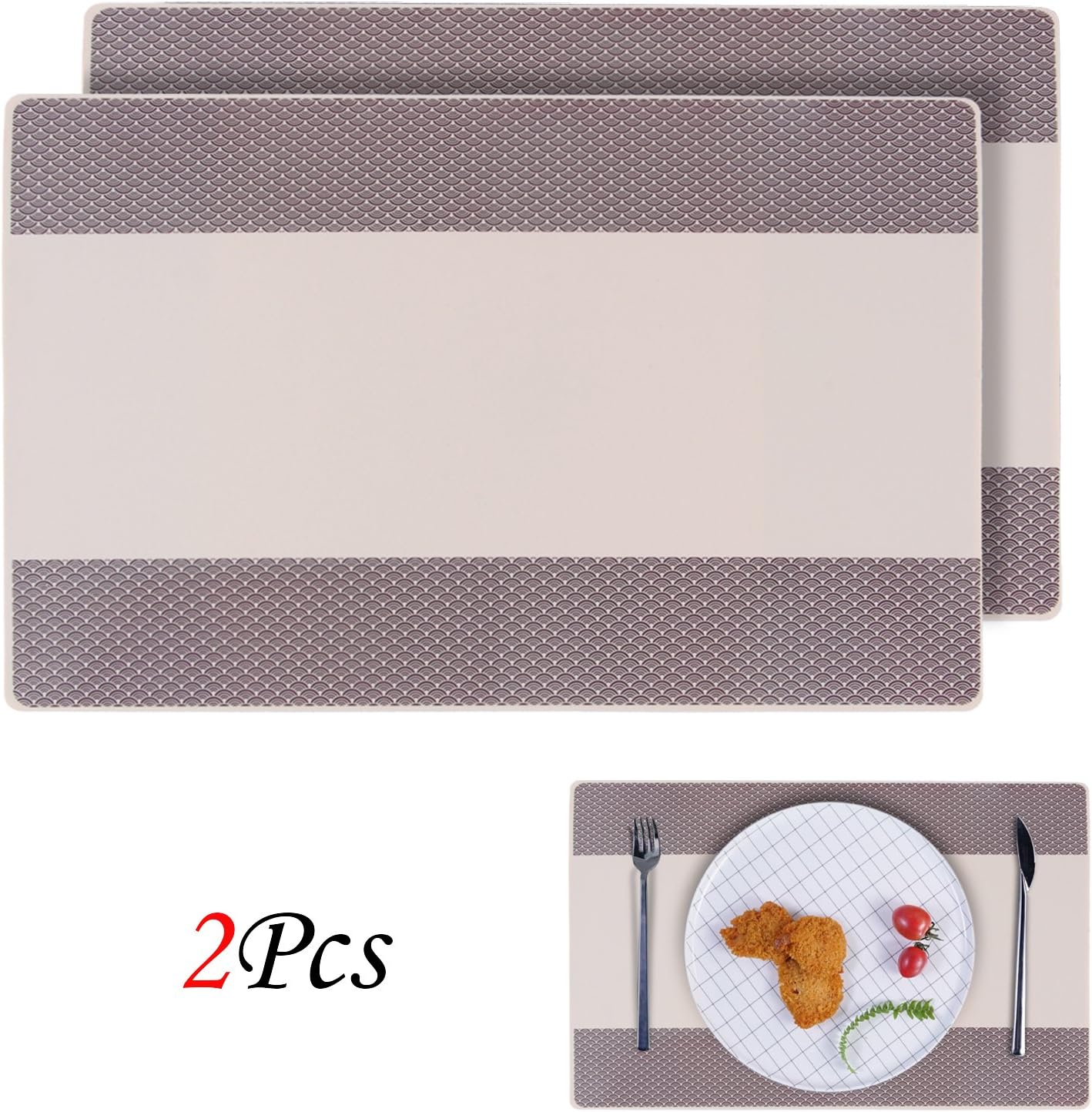 Placemats, EYGOO 2pcs Silicone Table Mats Reversible Pattern Place Mats for Dining Table (Modern American)