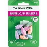 Ticonderoga Pencil Cap Erasers, Assorted Pastel Colors, 10 Count | Ideal for writing, drawing, schoolwork, classrooms and office use