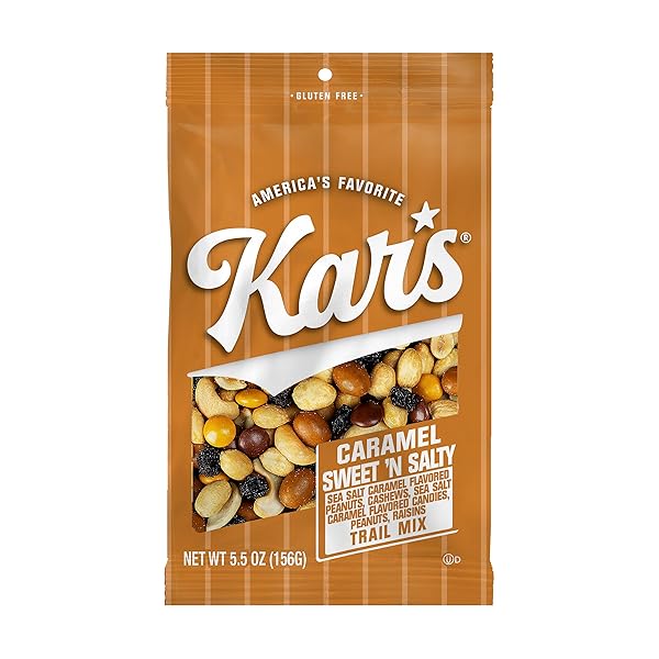 KAR’S NUTS CARAMEL SWEET ‘N SALTY TRAIL MIX, 5.5 OZ RESEALABLE POUCH (PACK OF 12), GLUTEN-FREE TRAIL MIX SNACK
