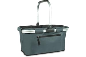 Picnic Basket, SIYUAN Shopping Basket with Handle 22L Collapsible Grocery Basket Portable Folding Laudry Basket for Travel Camping Reuasble Market Bag, Grey