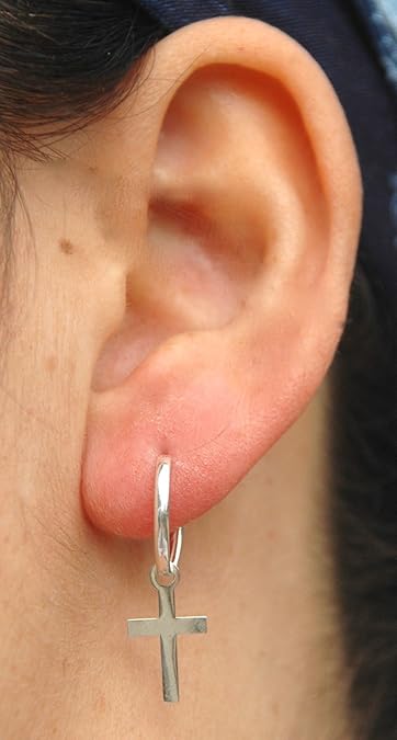 PENDIENTE DE PLATA DE LEY 925 MLS. AROS CON CRUZ. MASBARATA: Amazon.es: Joyería