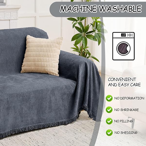 LOMAO COUCH COVER SOFA COVERS FOR 3 CUSHION SECTIONAL COUCH COVERS L SHAPE COUCH COVER WITH TASSEL SOFA PROTECTOR WASHABLE REVERSIBLE CHENILLE SOFA SLIPCOVER FOR PET (DARK GREY,SMALL(71 * 91))