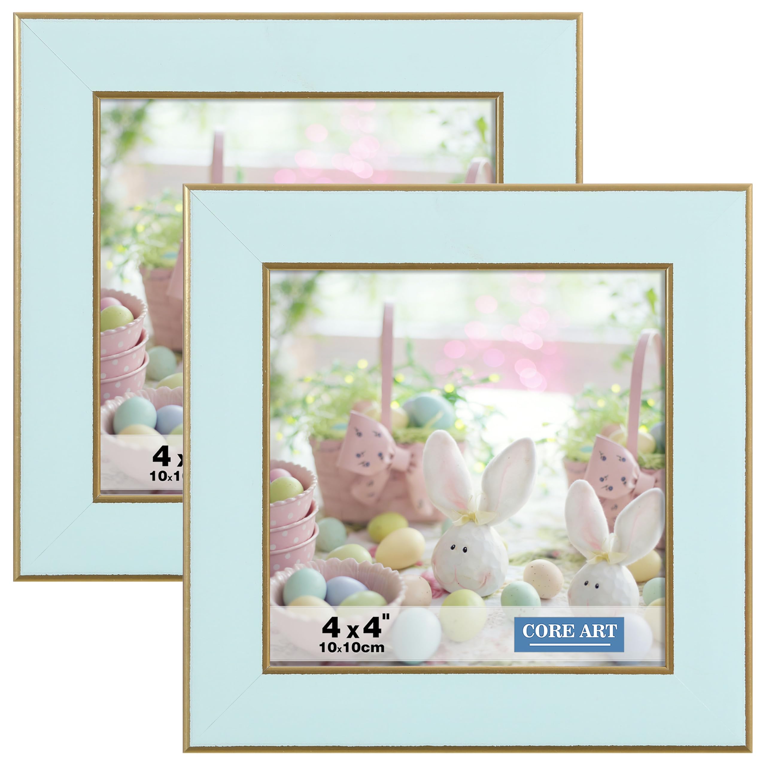 CORE ART 4x4 Picture Frames, Soft Blue Photo Frames Set of 2, Square Colorful Frame with HD Plexiglass, Wall or Tabletop Display