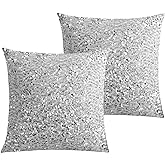 LIGICKY Set of 2 Silver White Glitzy Sequin Throw Pillow Covers Sparkling Decorative Gilter Metallic Square Cushion Cover Glam Pillow Cases for Sofa Couch Bedroom Home Party Decor (18 x 18 Inches)