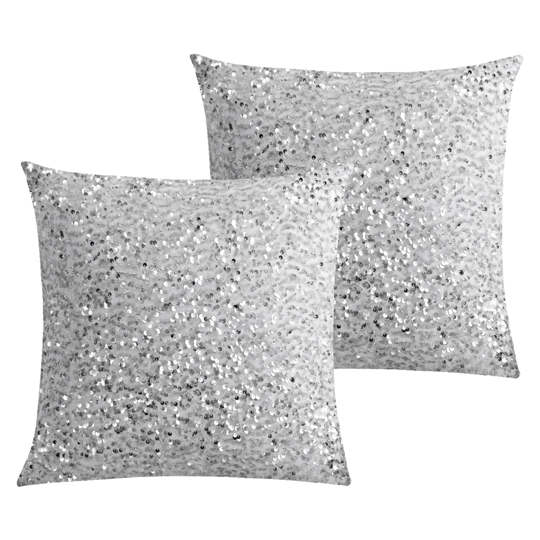 Photo 1 of LIGICKY Set of 2 Silver White Glitzy Sequin Throw Pillow Covers Sparkling Decorative Gilter Metallic Square Cushion Cover Glam Pillow Cases for Sofa Couch Bedroom Home Party Decor (20 x 20 Inches)