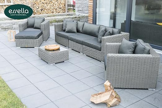 Key West Polyrattan Lounge Garden Furniture Patio Furniture 6 Seater Rounded Fibre Grey Round Amazon Co Uk Garden Outdoors