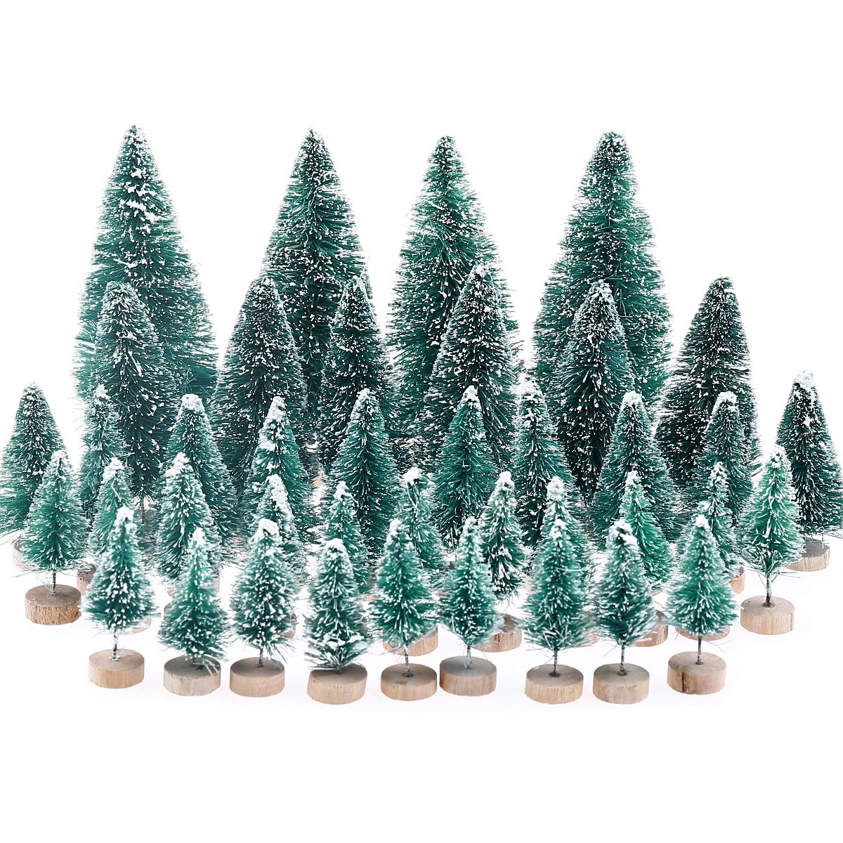 40 PCS Miniature Christmas Tree Tabletop Snow Frosted Trees with Wood Base for Christmas Party Home Decoration