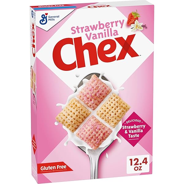 STRAWBERRY VANILLA CHEX CEREAL, GLUTEN FREE BREAKFAST CEREAL, MADE WITH WHOLE GRAIN, 12.4 OZ