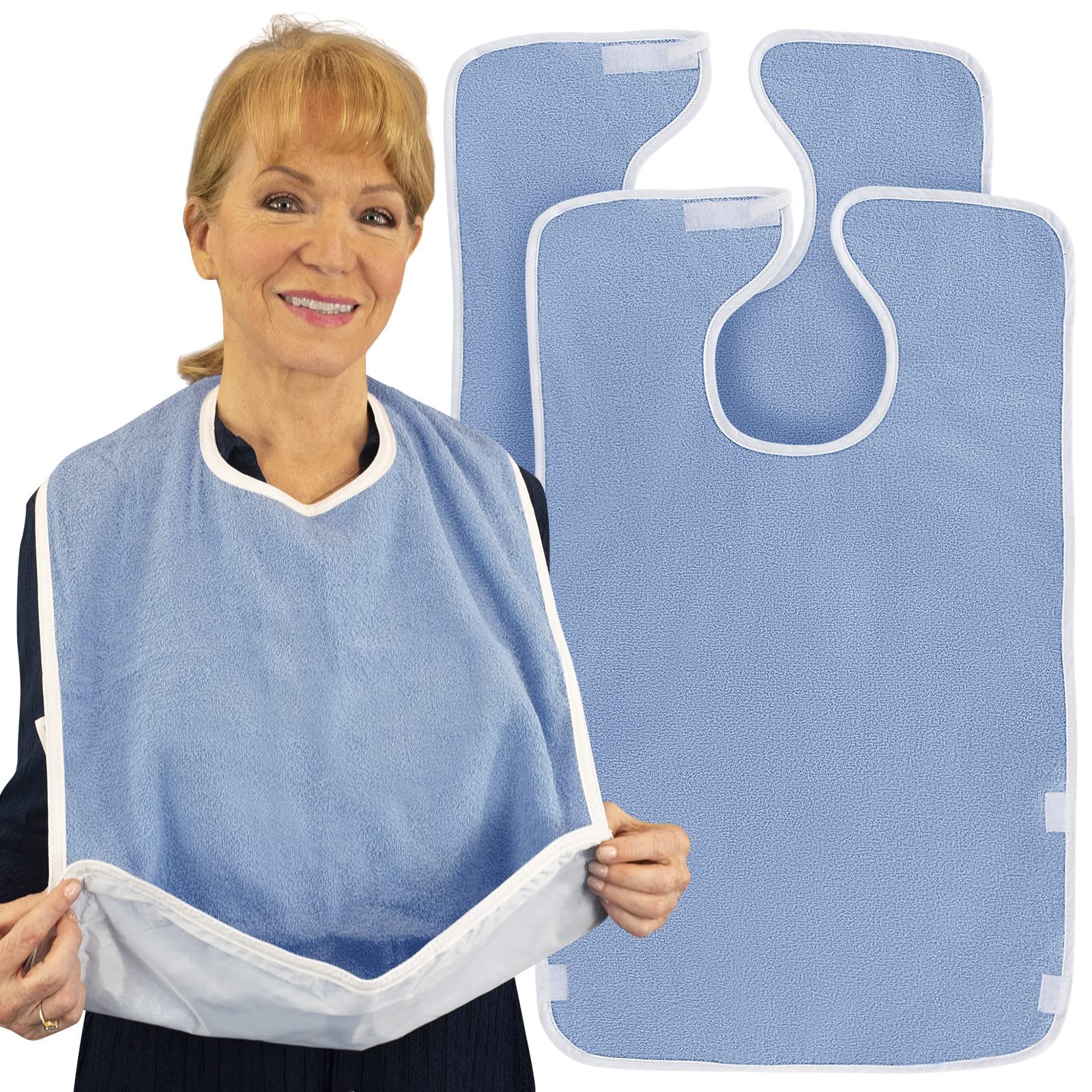 Vive Adult Bibs - Waterproof Apron Set for Men, Women for Eating with Adjustable Strap - Washable Reusable Large Terry Cloth for Elderly, Seniors and Disabled (2)