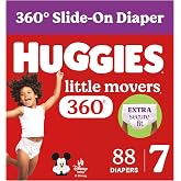 Huggies Little Movers HuggFit 360 Diapers Size 7, 88 Count (2 Packs of 44) | Pull On Diapers, Double Grip Strips, Secure Flexible Fit, Up to 12-Hour Protection, Dry Touch Liner, Wetness Indicator