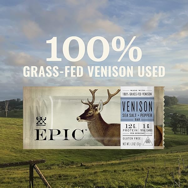 EPIC BARS, VENISON SEA SALT AND PEPPER BAR, KETO FRIENDLY, WHOLE30 APPROVED, GLUTEN FREE, 12 COUNT, 15.6 OZ