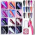 Teenitor Long Press On Nails, Chrome Press On Nails, 288pcs Long Coffin Ballerina False Nails, 12 Colors Full Cover Glue On Nails Holographic Metallic Mirror