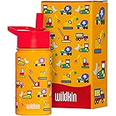 Wildkin Kids 14oz Stainless Steel Water Bottle – BPA-Free, Leakproof, Insulated, Easy-Clean - Under Construction