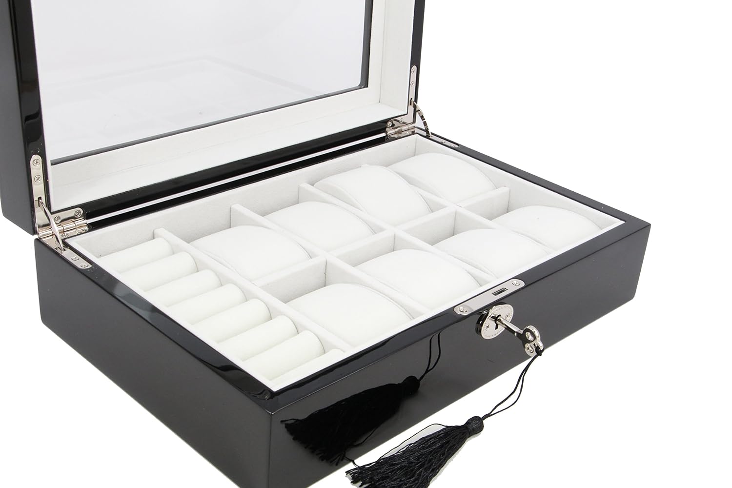 Decorebay Men,s Piano Finish Black Wood Watch and Cufflink Organizer