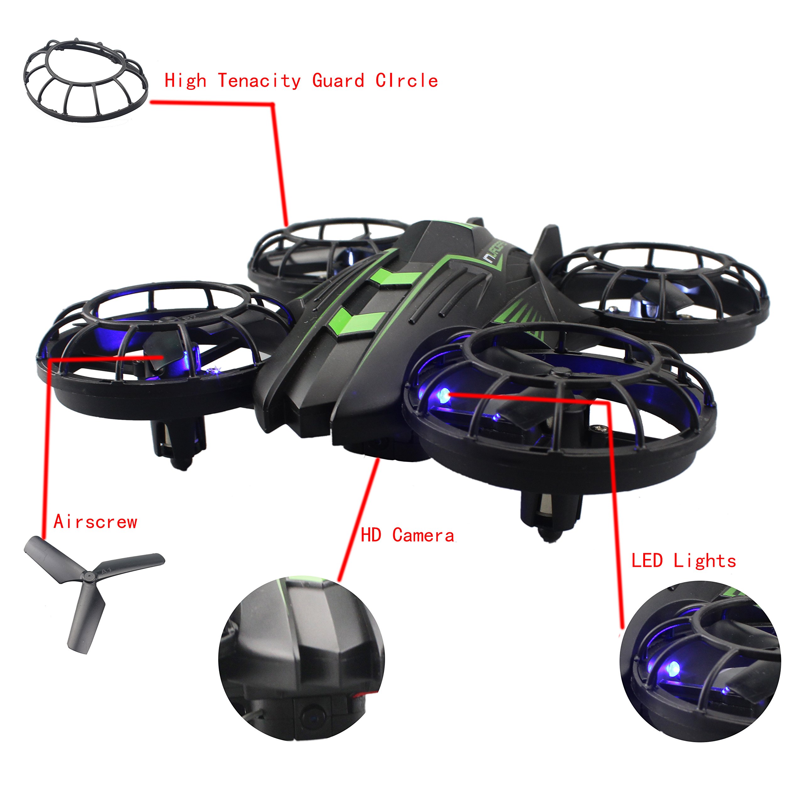 Fistone RC Drone WIFI FPV Quad-rotor 2.4G 4-Axis Gyro Altitude Hold Helicopters Portable Aircraft 3D Flip Remote Control UFO Exploration multirotors HD Camera Electronic Hobby Toys(Green)