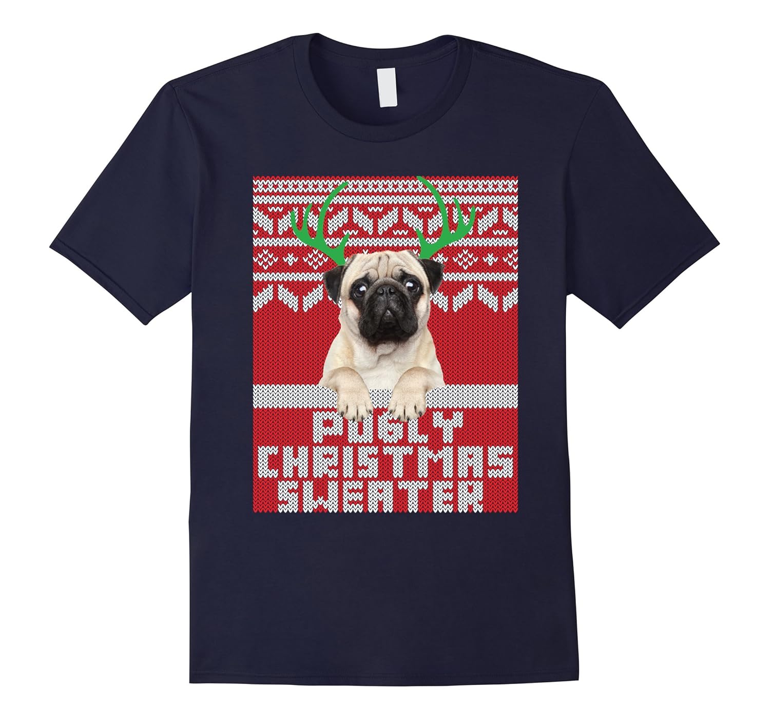 Ugly Christmas Sweater Cute Pug T Shirt-Rose