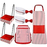 SATINIOR 8 Pcs Carnival Couple Waiter Costume Kit Circus Popcorn Soda Jerk Hot Dog Costume Apron Chef Hat Bow Ties Snack Tray for 1950s Party Cosplay