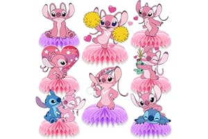 OU RUI 8pcs Pink Stitch Party Honeycomb Centerpiece Table Decorations Pink Stitch Theme Birthday Party Supplies