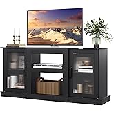 WLIVE Farmhouse TV Stand for 65 inch TV, 58" Entertainment Center with Storage Cabinets, Open Shelves TV Console for Living Room and Bedroom, Black