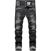 Men's Slim Fit Stretch Jeans Ripped Skinny Jeans for Men, Fashion Straight Leg Comfort Flex Waist Cargo Denim Pants