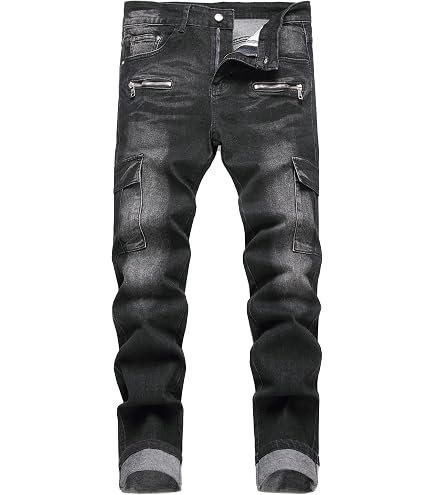 ZH8FCHAN Men's Biker Ripped Regular Fit Flex Jeans Slim Fit Denim