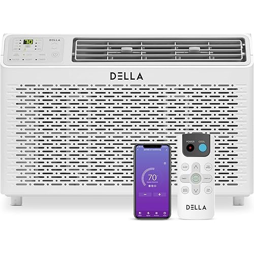 Della 8000 BTU Energy Star Window Air Conditioner 115V/60Hz Whisper Quiet AC For Rooms up to 350 sq ft, Cooling, Dehumidifier, Fan With Smart Control, Alexa, Remote