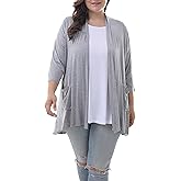 ZERDOCEAN Women's Plus Size 3/4 Sleeve Lightweight Soft Printed Drape Cardigan with Pockets
