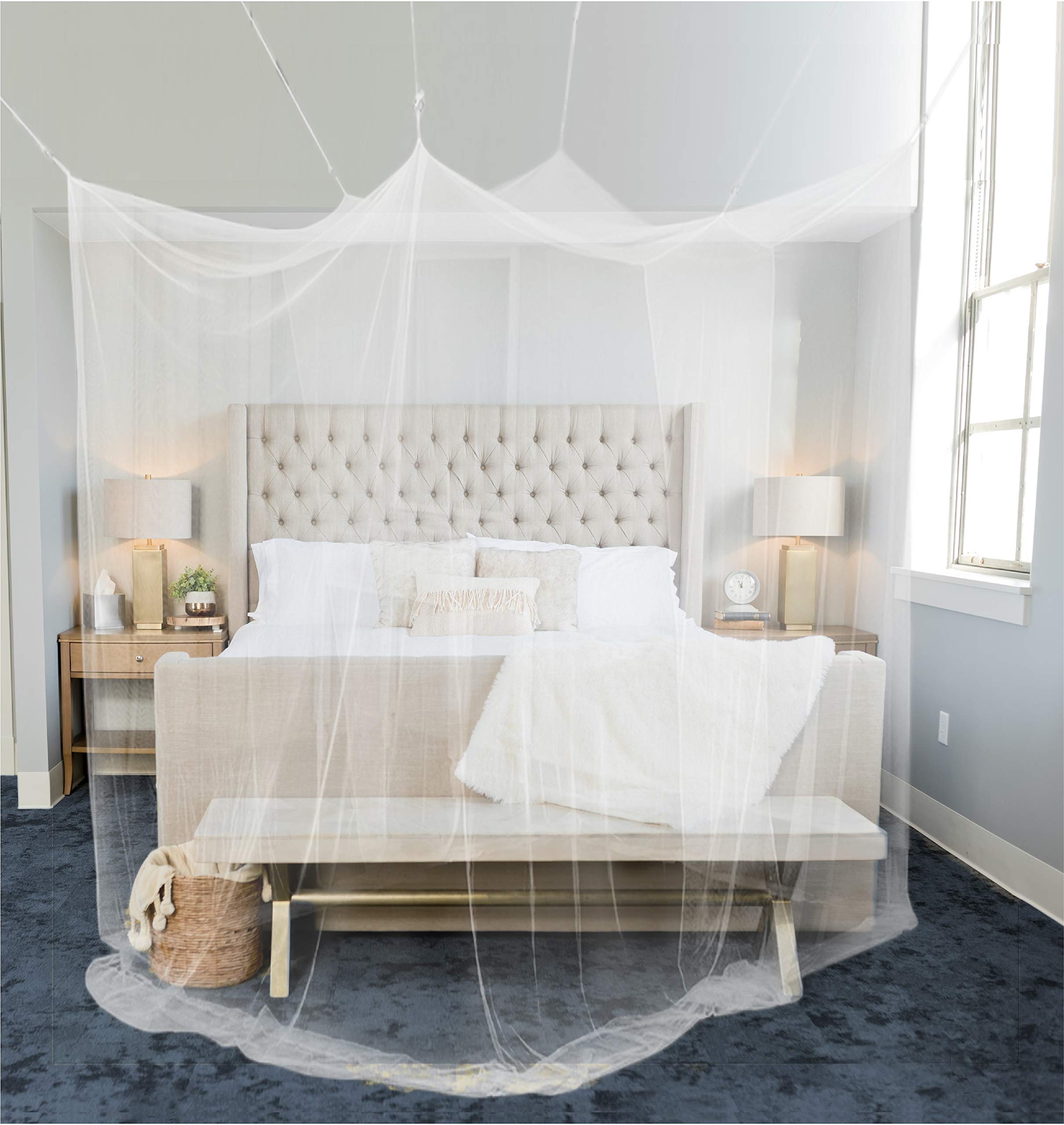 Mosquito Net Double Bed 220 x 220 x 220 cm 8 Hanging Points with Adhesive Hooks Mosquito Net Bed for Single and Double Bed with 2 Openings for Easy Entry Canopy Bed Curtain as Bed Mosquito Repellent