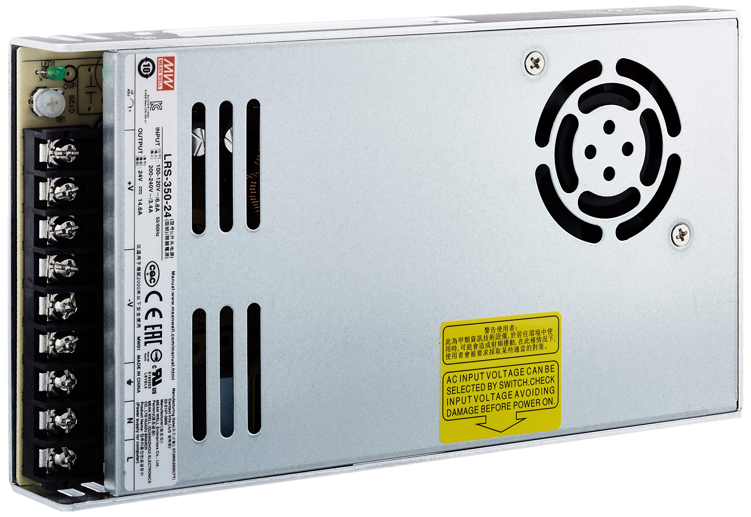 Meanwell Switching Power Supply, Closed Frame, 1 Output, VIN = 180-264 VAC, VDC = 240-370 V, 24 V, 350 W