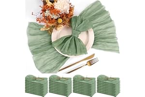 Teruntrue 30 Pack Sage Green Cheese Cloth Napkins Gauze Napkin Cloth Bulk 20 x 20 Inch Washable Boho Dinner Table Napkins for