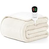 Homemate Electric Heated Blanket Twin Size - 62"x84" Heating Blanket Twin Size 1/2/4/6/8 Hours Auto-Off 10 Heat Level Over-Heat Protection Flannel Sherpa ETL Certification