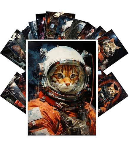 PIXILUV Vintage Postcards Set - 24 Unique Intimidating Biker Cats Cyberpunk Art Cards, 4x6 Inches