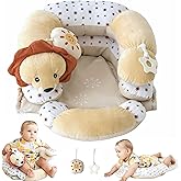 Aila+Aiden 2-in-1 Tummy Time Mat and Seated Support with Sensory Toys – for Newborns and Babies – Includes Detachable Cushion for Supervised Play & Head/Neck Development (Sand)