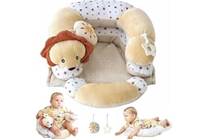 Aila+Aiden 2-in-1 Tummy Time Mat and Seated Support with Sensory Toys – for Newborns and Babies – Includes Detachable Cushion for Supervised Play & Head/Neck Development (Sand)