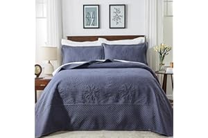 Qucover Oversized King Bedspread 128x120, Soft Microfiber King Size Bedspread Oversized, 3 Piece Ultrasonic Quilting Persian Pattern California King Quilt Set, Navy Blue