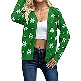 NEWWEN St Patricks Day Cardigan Sweaters for Women Lucky Shamrock Knit Sweater Button Down V Neck Open Front Outerwear