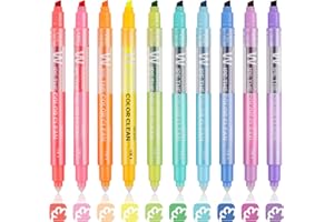 HANKU Erasable Highlighters, Dual Tip 10 Pack Highlighters Assorted Colors Erasable, Smooth Writing Book Journaling No Bleeding Highlighter Pens for Bible Journal Planner