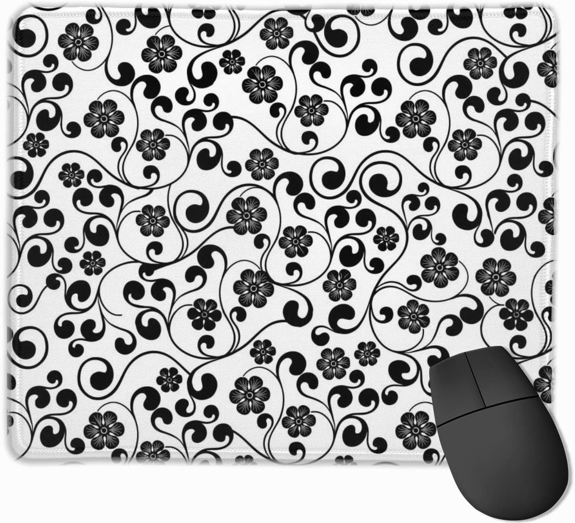 Black and White Floral Pattern Mouse Pad Computer Mouse