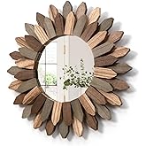 Honiway Boho Wall Decor 12 inch Decorative Mirror with Rustic Wood Sunburst Frame, Perfect for Bedroom, Living Room, Bathroom, Kitchen