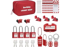 Boviisky Electrical Lockout Tagout Kit, Circuit Breaker Lockouts, Plug Lockout, Group Lockout Hasps, Lockout Tags, 4 Loto Safety Padlocks Keyed Different, Red Bag, Nylon Ties, OSHA Compliant
