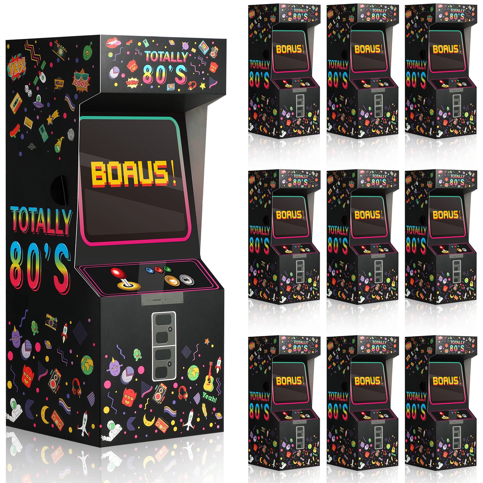 Photo 1 of Outus 8 Pieces 80s Party Favor Boxes Video Game Candy Novelty Centerpiece Hip Hop Boxes 1980s Theme Birthday Party Decorations Three Dimensional Arcade Supplies