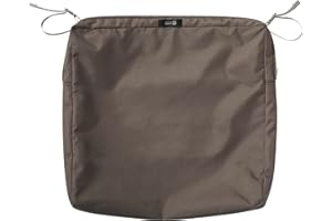 Classic Accessories Ravenna Water-Resistant 21 x 19 x 3 Inch Rectangle Outdoor Seat Cushion Slip Cover, Patio Furniture Chair Cushion Cover, Dark Taupe, Patio Furniture Cushion Covers